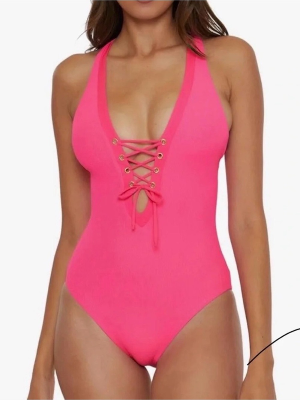 BECCA Hot Pink Lace-Up One-Piece Swimsuit